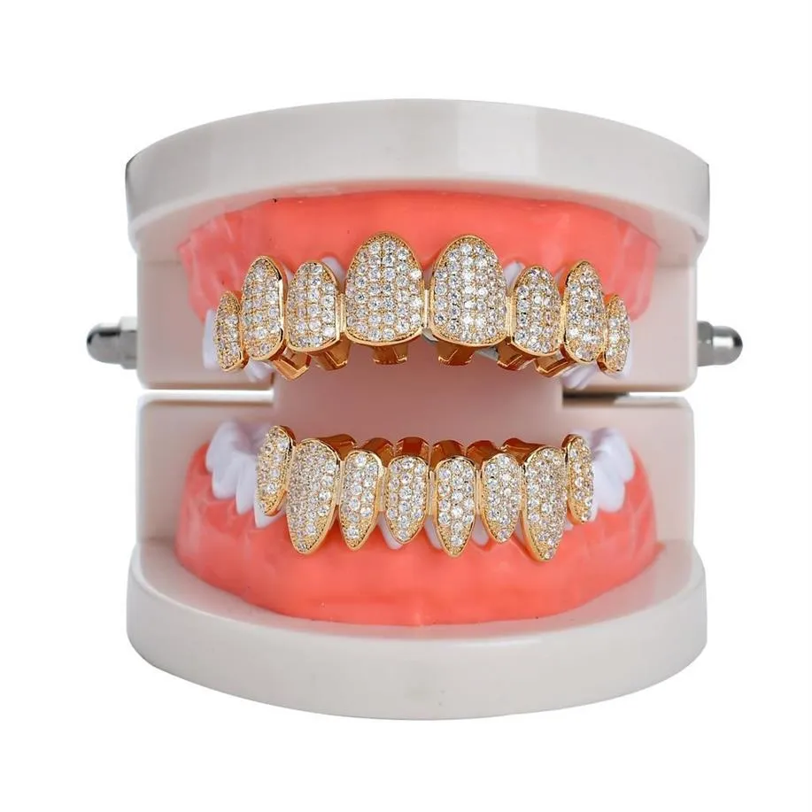 Novo dentes de dentes de hip hop grillz de cobre zircão de dentes de cristal grillz grades dentals halloween jóias de jóias inteiras para rapper rap me211c