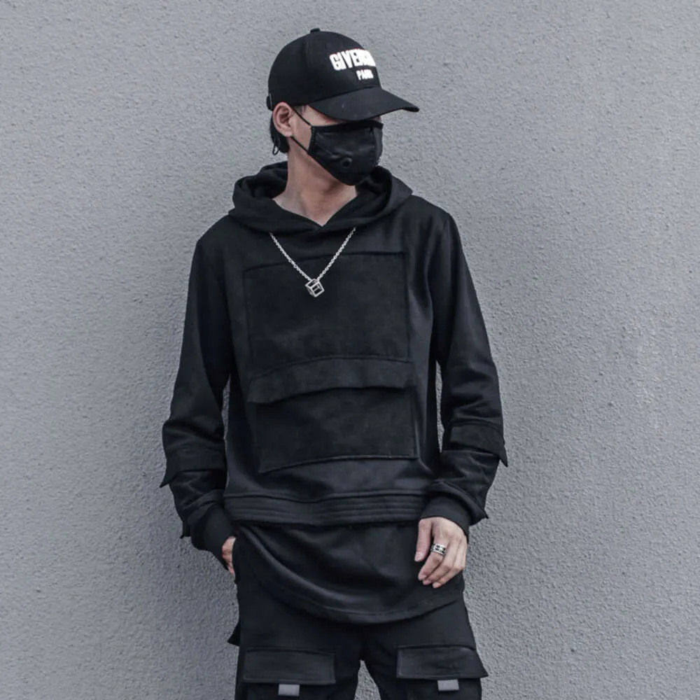 Unisexe HARUKU Sweat-shirt sweat-shirt pour hommes Patchwork Design Cotton Pullover Hiphop Hooded Oversizewear Tactical