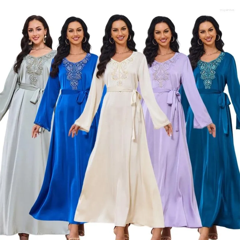 Abbigliamento etnico 5 colori abbellito perla chiusa Abaya con cintura perle di perline saudita ara Dubai Donne musulmane islamica