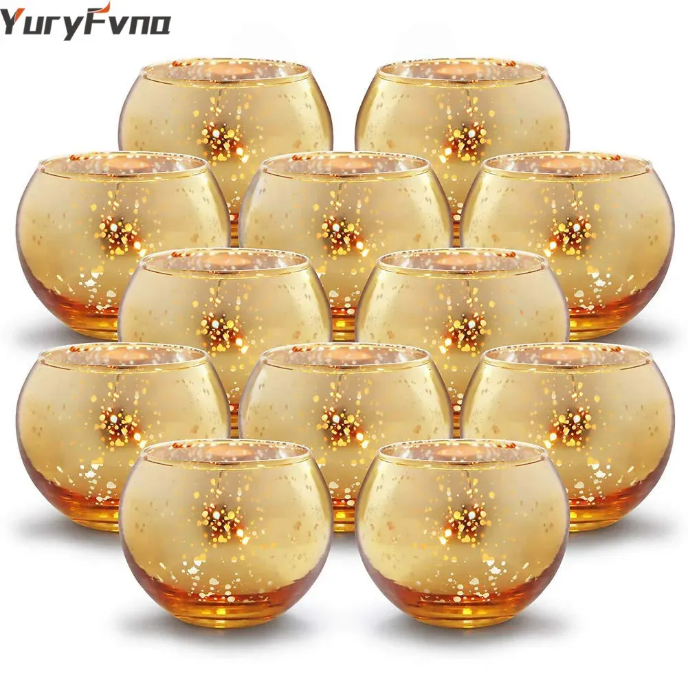 Yuryfvna 612 PCS Glass Candle Holders Worthive Tealight Candlestick Свадебные центральные вечеринки Домашние украшение подарок 231221