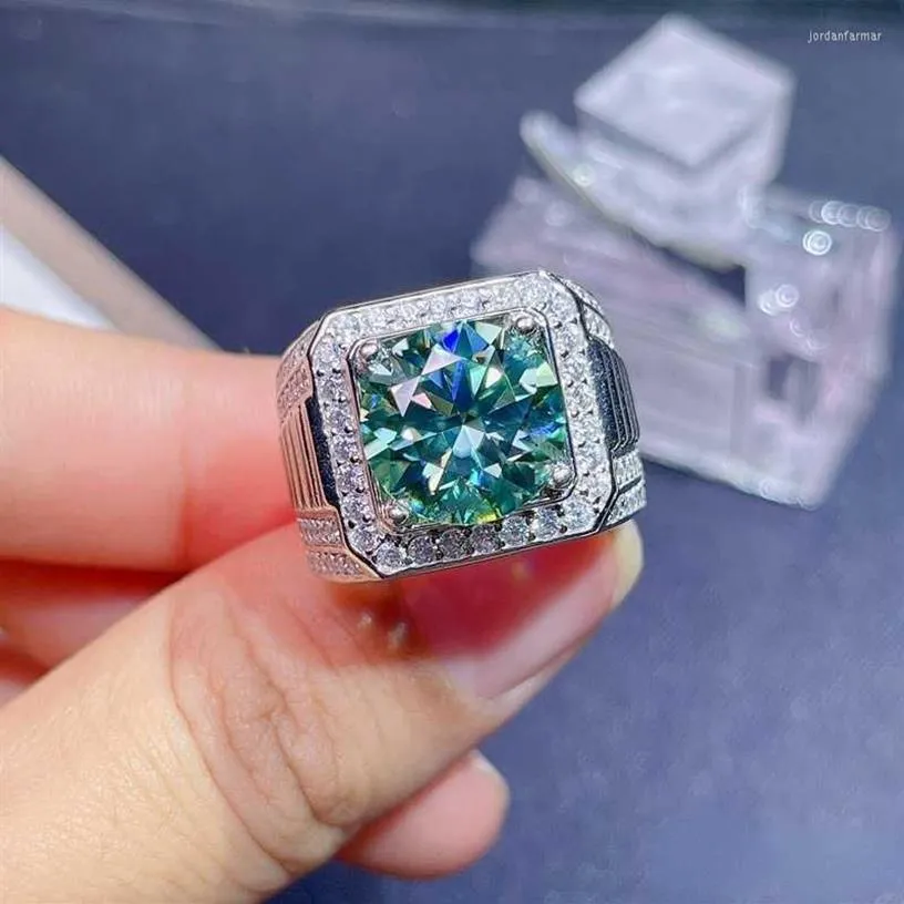 Cluster anneaux 5CT Green Moisanite Mens Ring 925 Silver Beautiful Firecolour Diamond Substitute Gra Certificat de luxe Bijoux 261E
