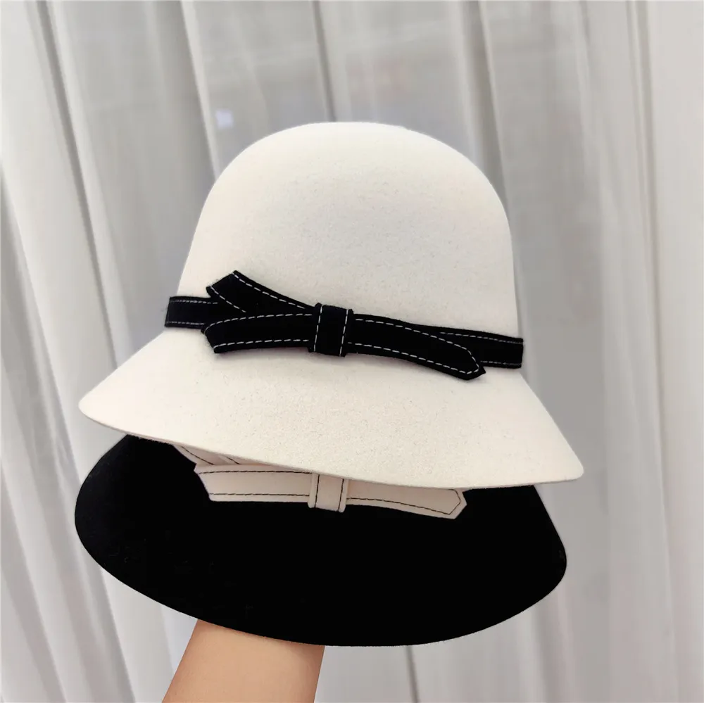 Kapelusz designerski, wełniany kapelusz, jesienny i zimowy czapkę rybaków, temperament francuskiego retro retro Summt Brimmed Filc Hat