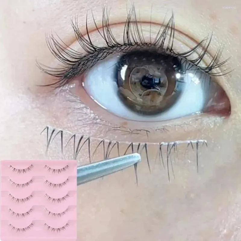 Falska ögonfransar 5 par lägre transparenta stjälkar under ögonfransstrip manga naturligt wispy cross frash förlängning kvinnor dagligen makeup