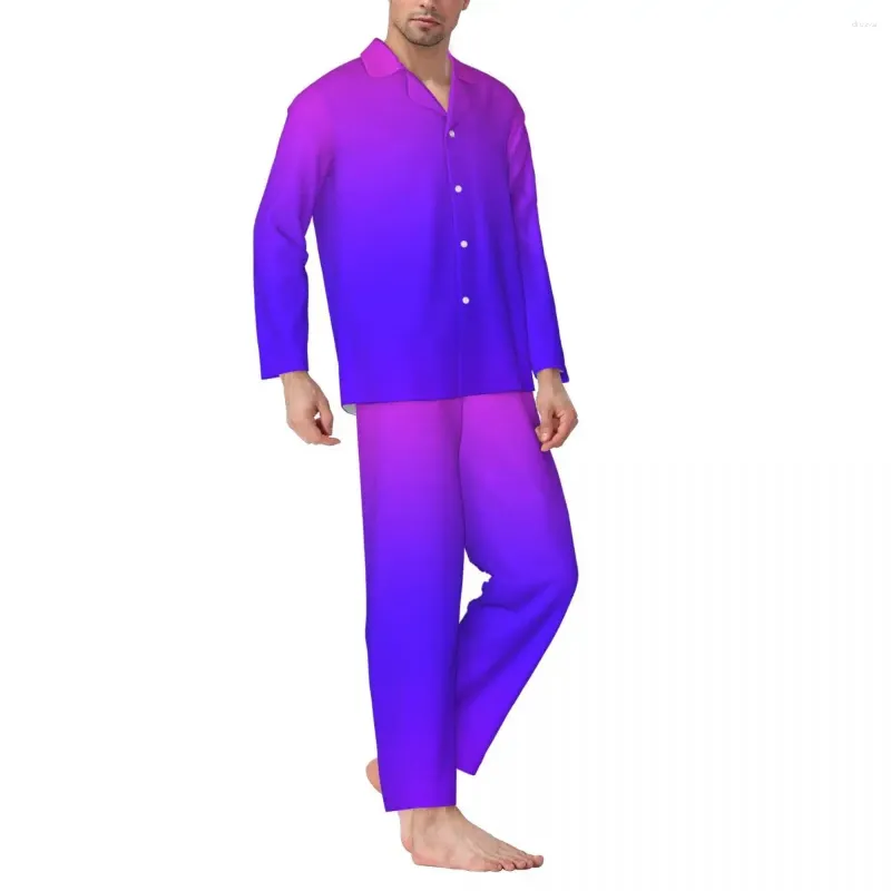 Pijama para dormir masculino gradiente masculino Galáxia Sleep Pink Purple Blue Sky 2 peças Pijama casual define uma manga longa macio de tamanho doméstico