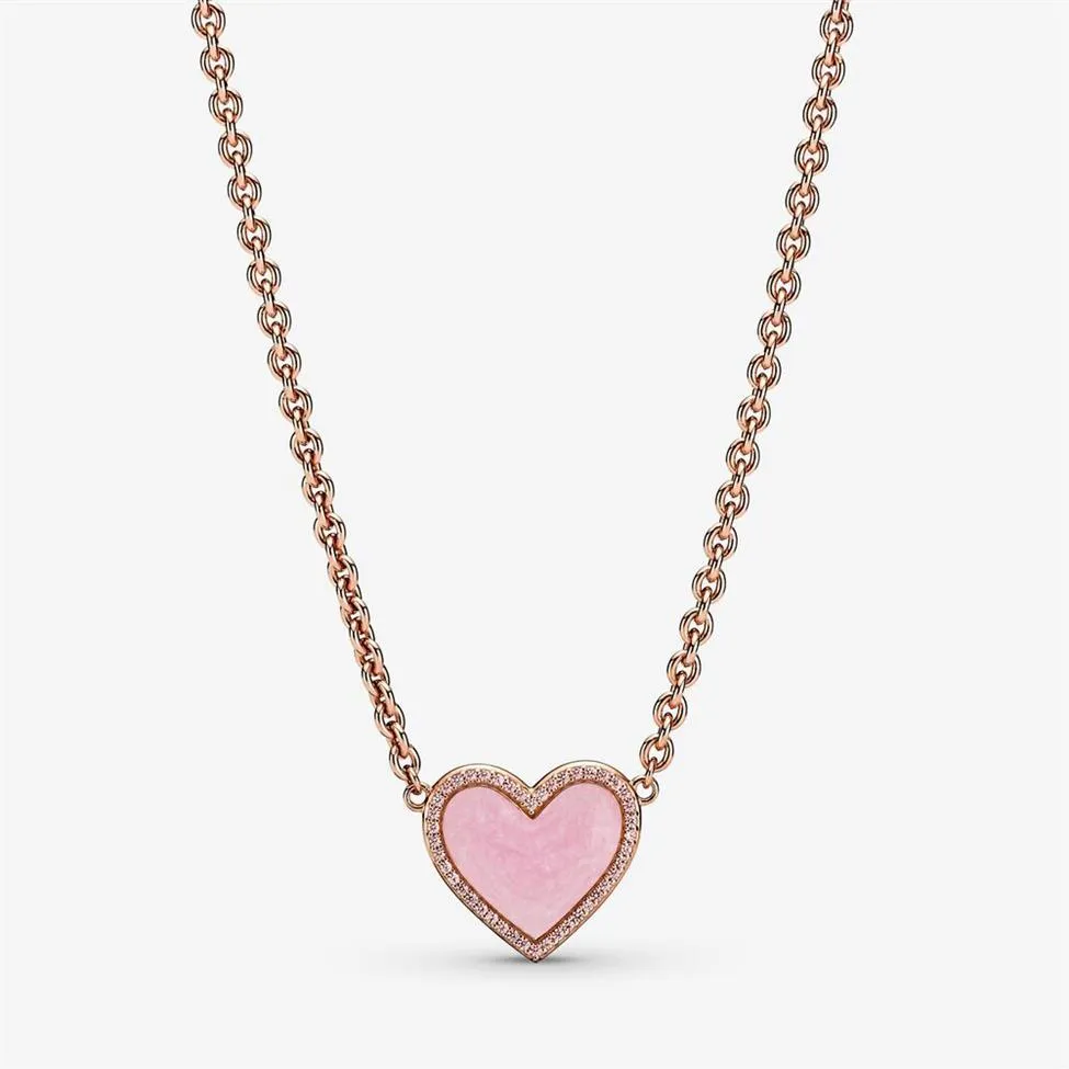 100% 925 Sterling Silver Pink Swirl Heart Collier Necklace Fashion Women Wedding Engagement Jewelry Accessories275R