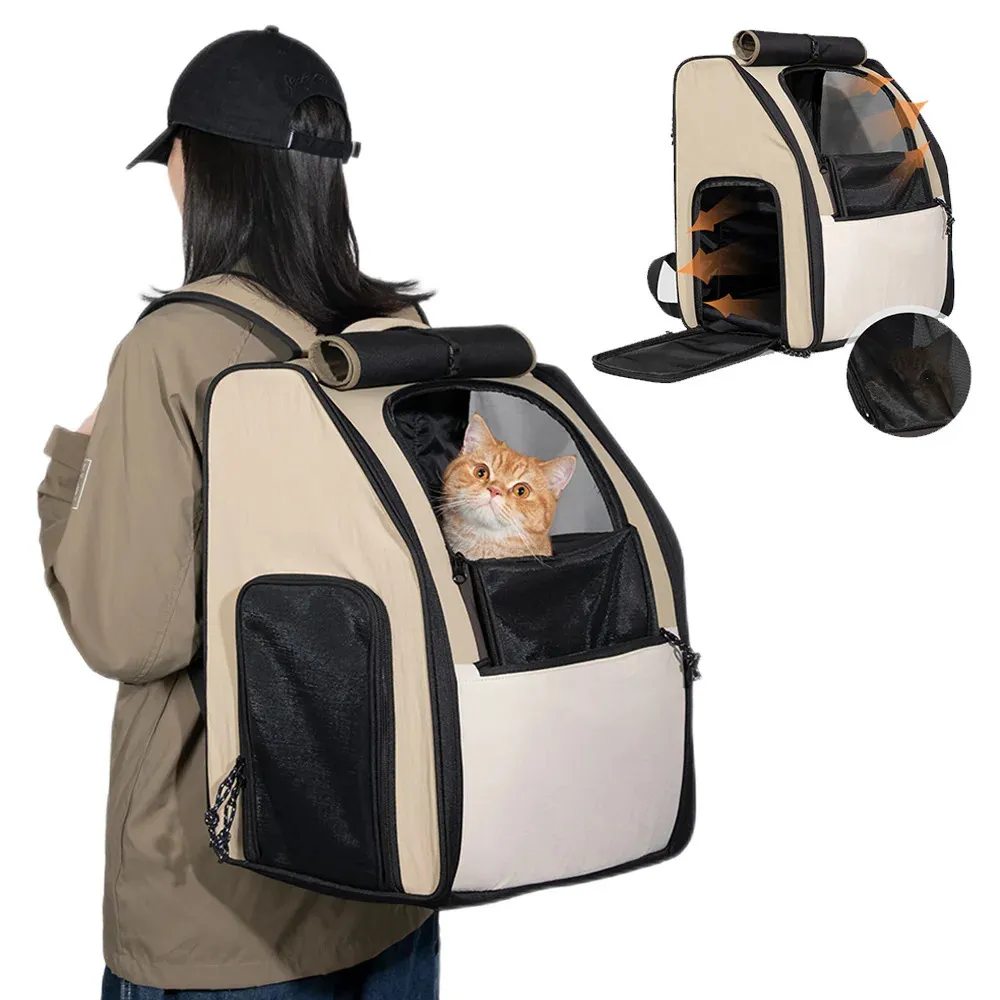 Pet Cat Bag Breathable Canvas Portable Cat Backpack Outdoor Travel Transport Bag For Cats And Puppy Carrying Pet Supplies 231221