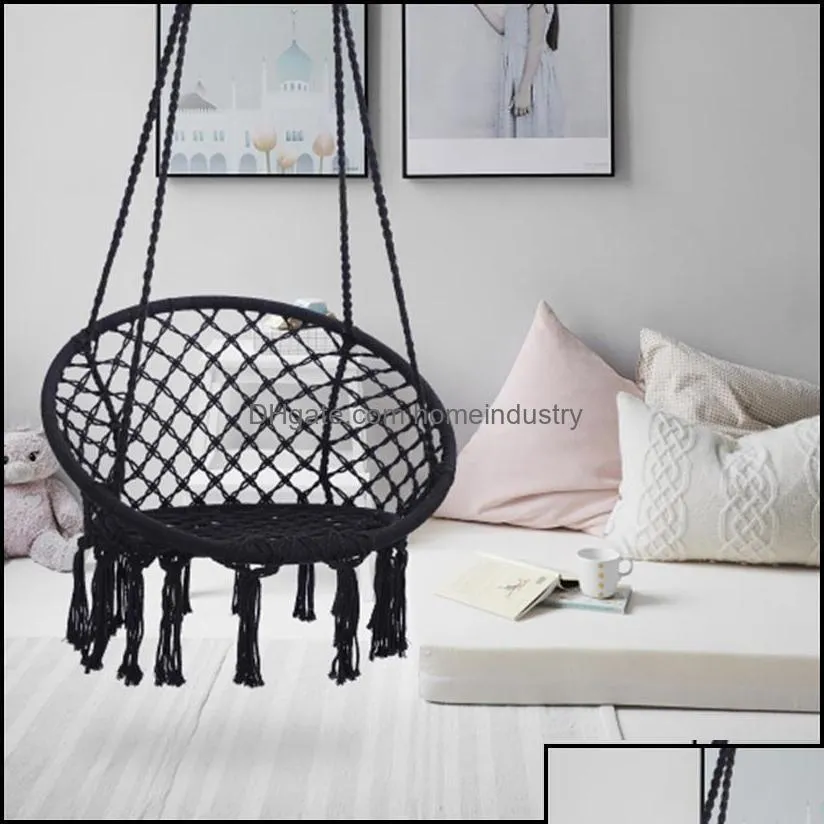 Hamacs chaise swing noire max 330 lbs de corde de coton suspendus chaises de hamac pour intérieur et extérieur14 drop livraison 2021 Home Garden Fur Dhdcp