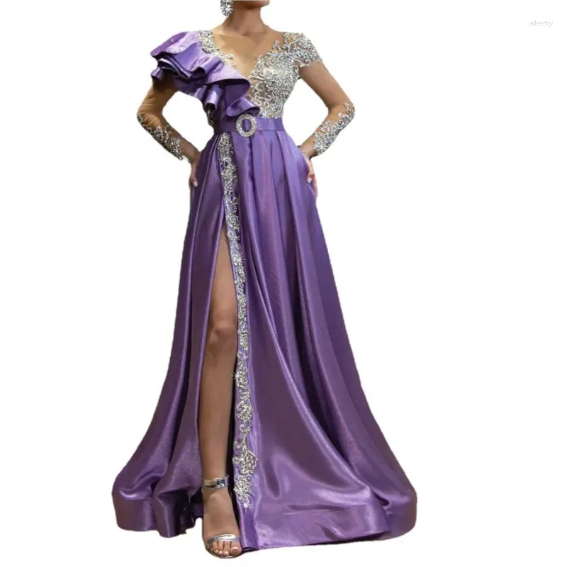 Abbigliamento etnico paillettes viola in sequenza trasparente abito da sera maxi da sera 2spring abiti africani per donne maniche lunghe eleganti fata da festa elegante