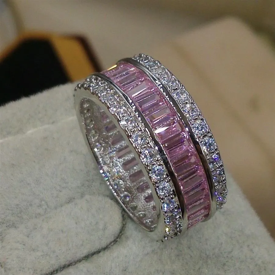 Victoria Wieck Gioielli di lusso Full Princess Cut Pink Sapphire 925 Sterling Sterling Solil Simulato Diamond Gemstones Wedding Band Ring Ring SI262E