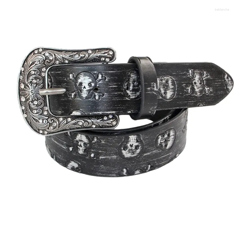 Belts Vintage Embossing Skull Belt For Teens Cool Pin Buckle Distressed Color Boy Waistband Jeans Pants Decor