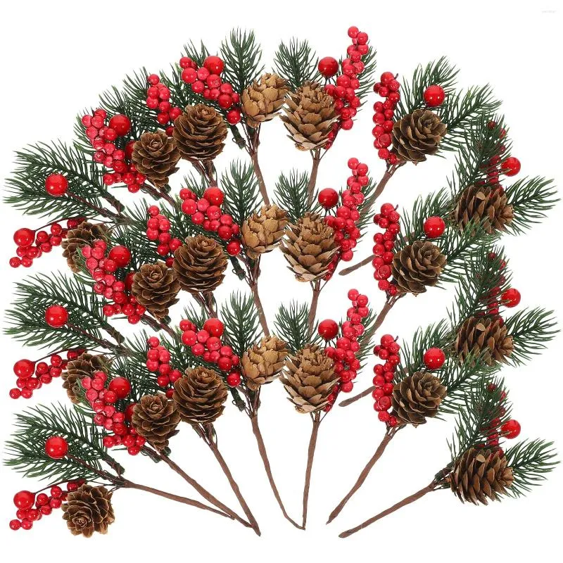 Fleurs décoratives artificielles cônes de pin de Noël décor de baies rouges branches de fleur de fleur simulation de bureau