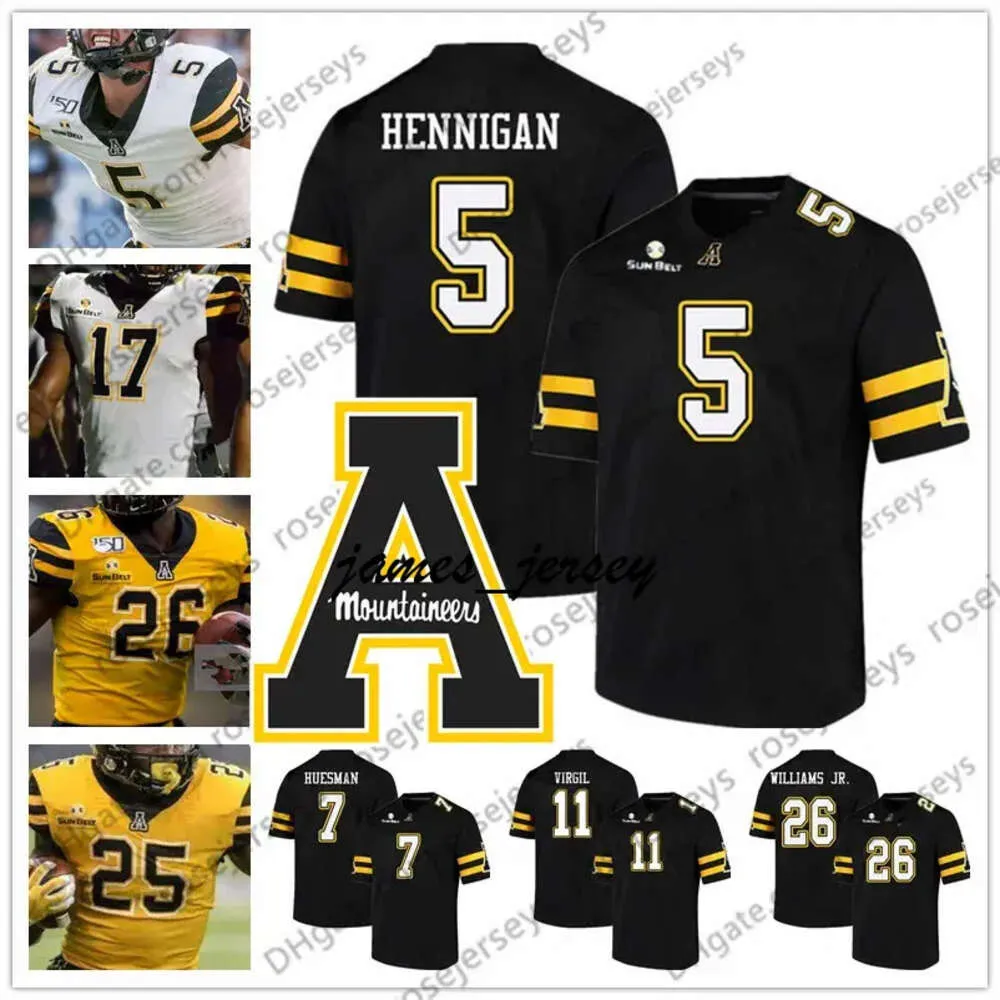 Jam Dostosowani Appalachian State Mountaineers #5 Thomas Hennigan 7 Jacob Huesman 11 Jalen Virgil 26 Marcus Williams Jr. Men Youth Kid Jersey