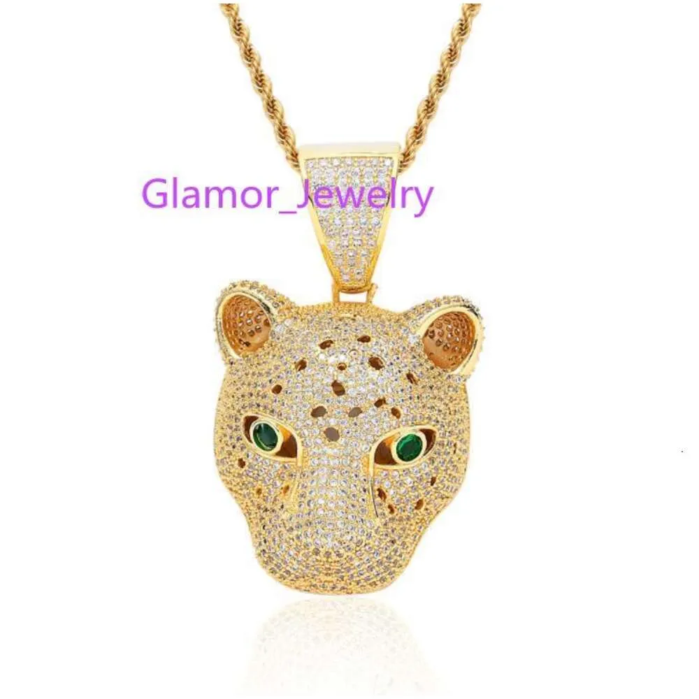 hip hop leopardo testa a sospensione diamanti collane a sospensione per uomini donne collana di lusso gioielli in oro zirconi in rame placcata
