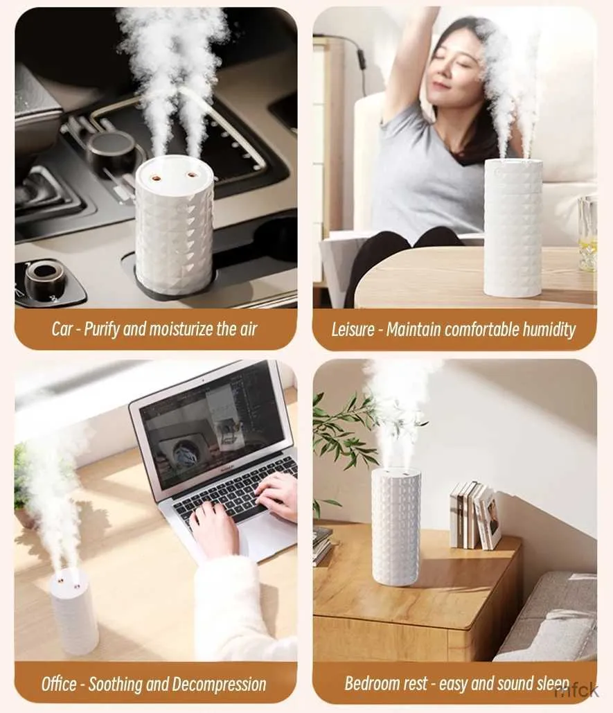 Humidifiers Portable Dual Nozzles Car Humidifier USB Charging 800mAh Battery Wireless Ultrasonic Cool Water Aroma Air Humidifier Diffuser