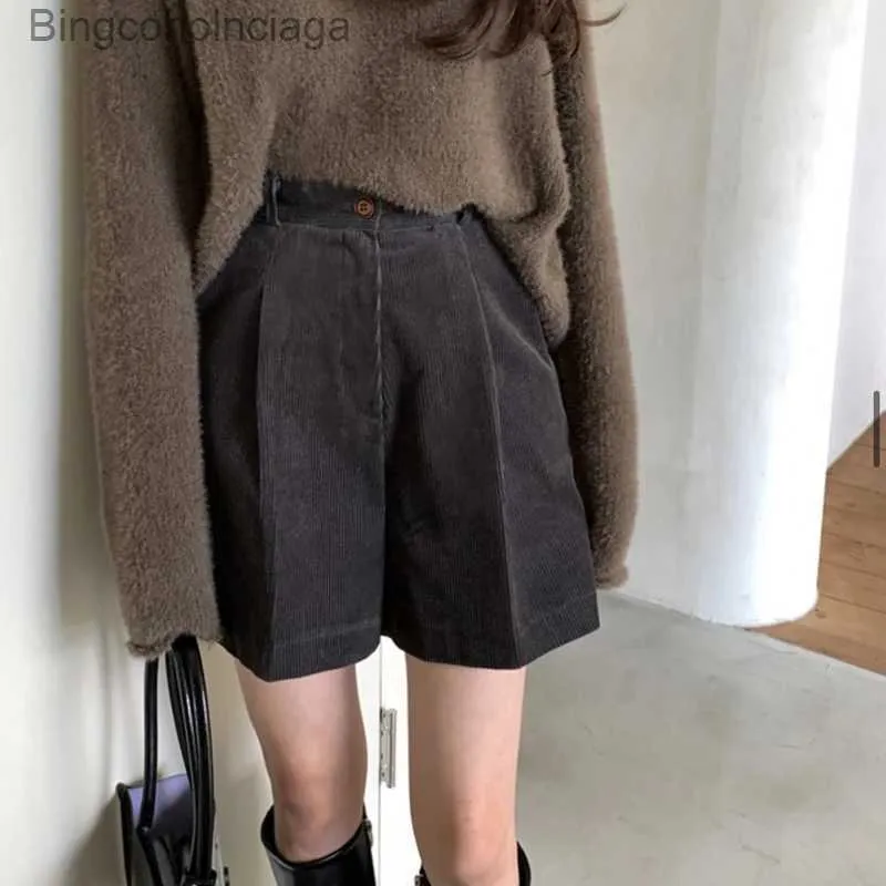 Shorts féminins Corée du Sud Chic Automne rétro Niche haute taille Rysh avec une pincée plissée se sentir lâche à jambes sorcy