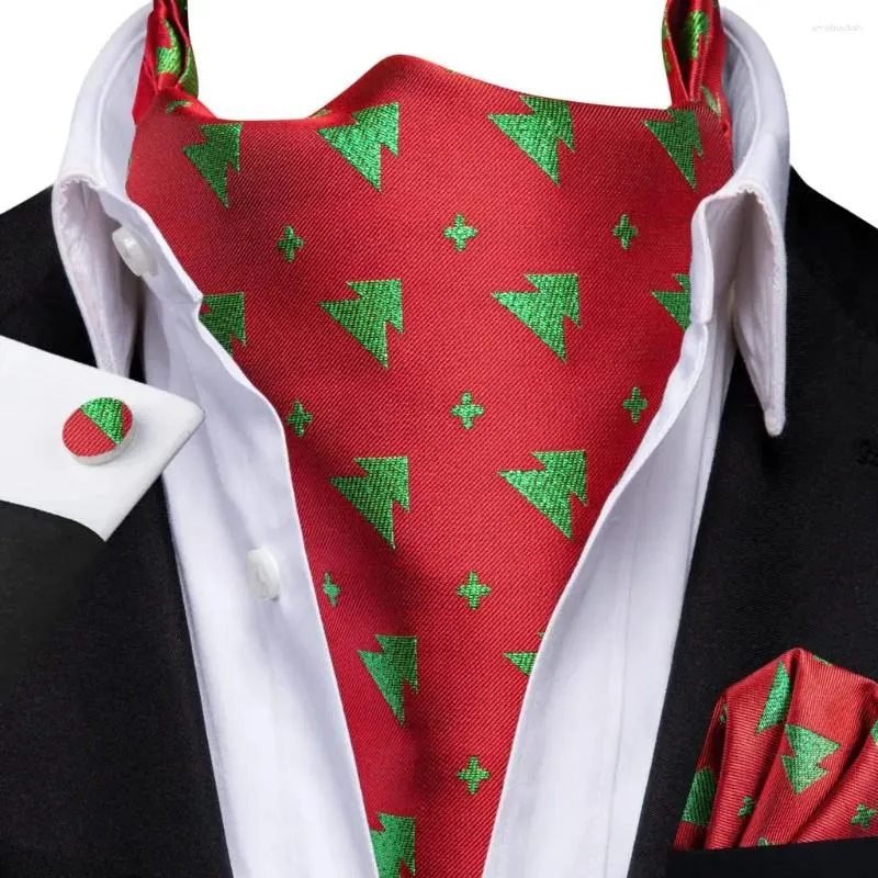 Bow Ties Hi-Tie Silk Red Green Men Christmas Ascot Ascot Hanky ​​Cuffe Links Set Jacquard Snow Deer Vintage de Noël Vintage