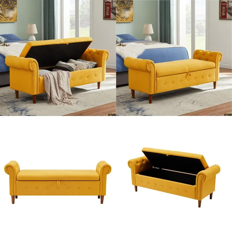 New Style Space Saving Storage Multipurpose Rectangular Sofa Stool with Large Storage Space,Yellow