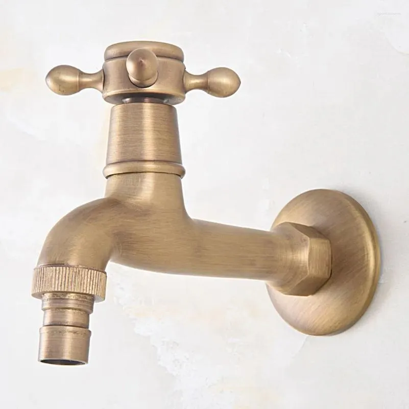 Bathroom Sink Faucets Antique Brass Wall Mount Bibcock Tap Decorative Outdoor Garden Cross Handles Washing Machine Faucet Zav316