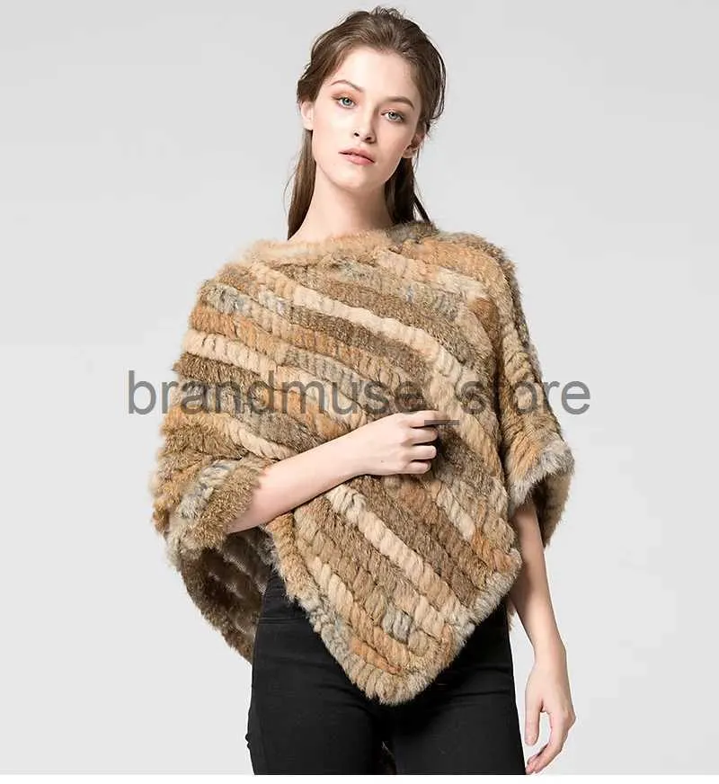 Vetes de femmes Real lapin fourrure tricotée de fourrure naturelle Poncho Vest de mode manteau châle Lady Scarf Natural Fur Wedding Party Wholesale Cape J231222