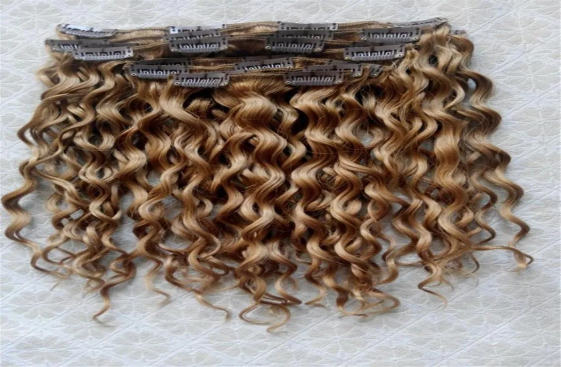 Brazilian Remy Curly Hair Weft Clip In Human Extensions Dark blonde 270# Color 9pcs/set5401228