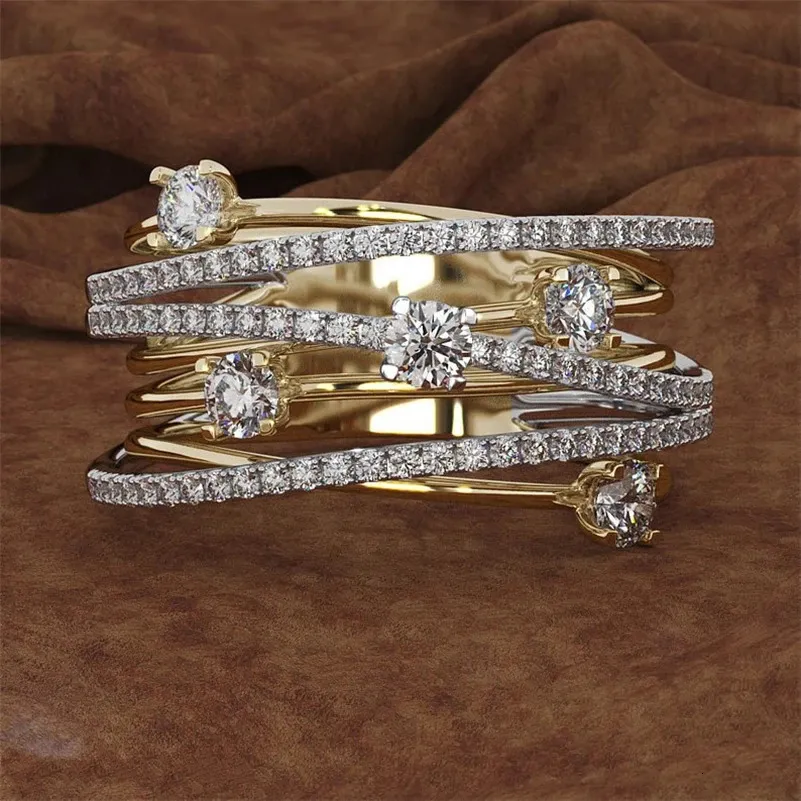 Wedding Rings 14K 3 Colors Gold Diamond Ring for Women Topaz 1 Carat Gemstone Bizuteria Anillos Silver 925 Jewelry Engagement Diamond Rings 231222