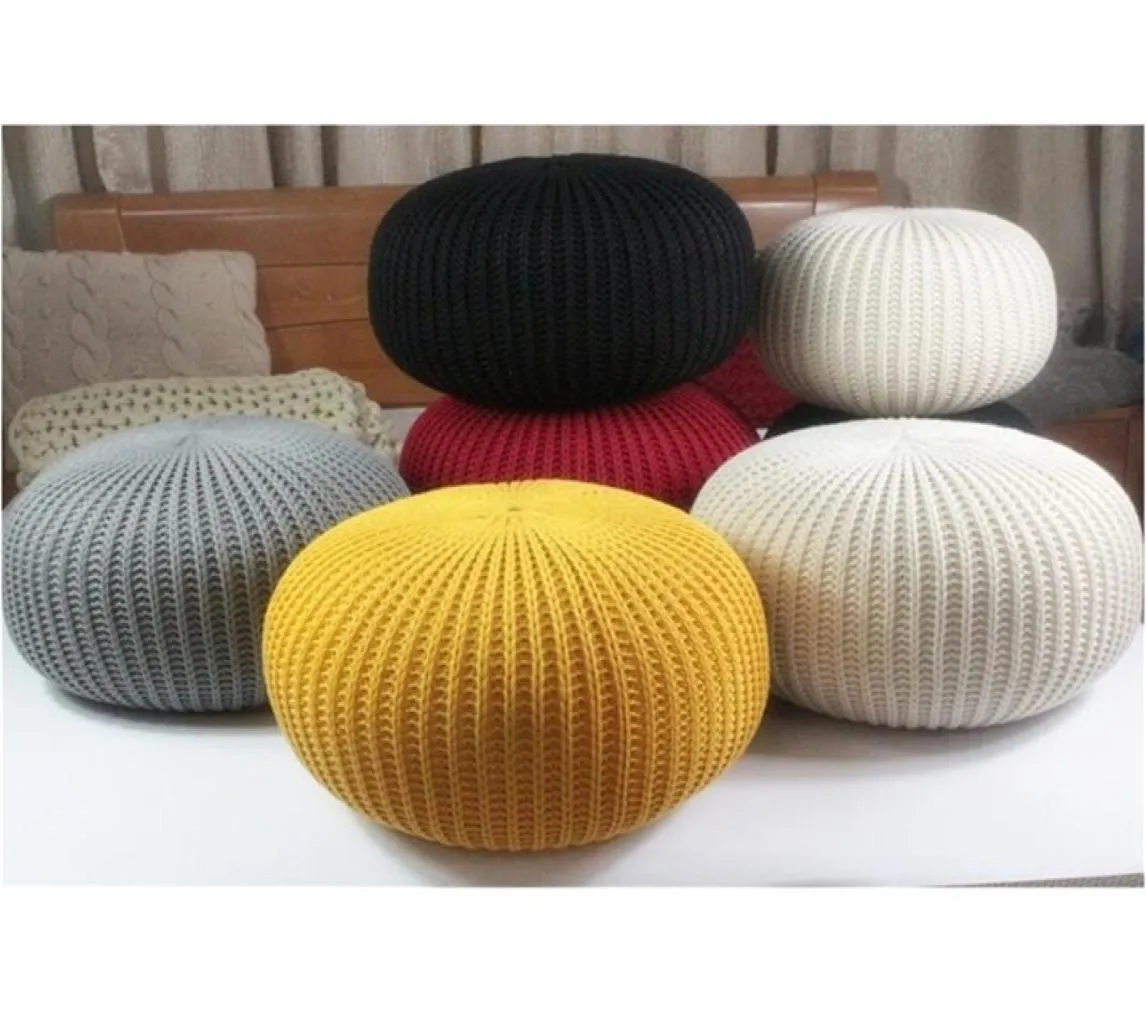 Lana a maglia a mano in lana rotonda cuscino pouf pavimento ottomano 20121602886910