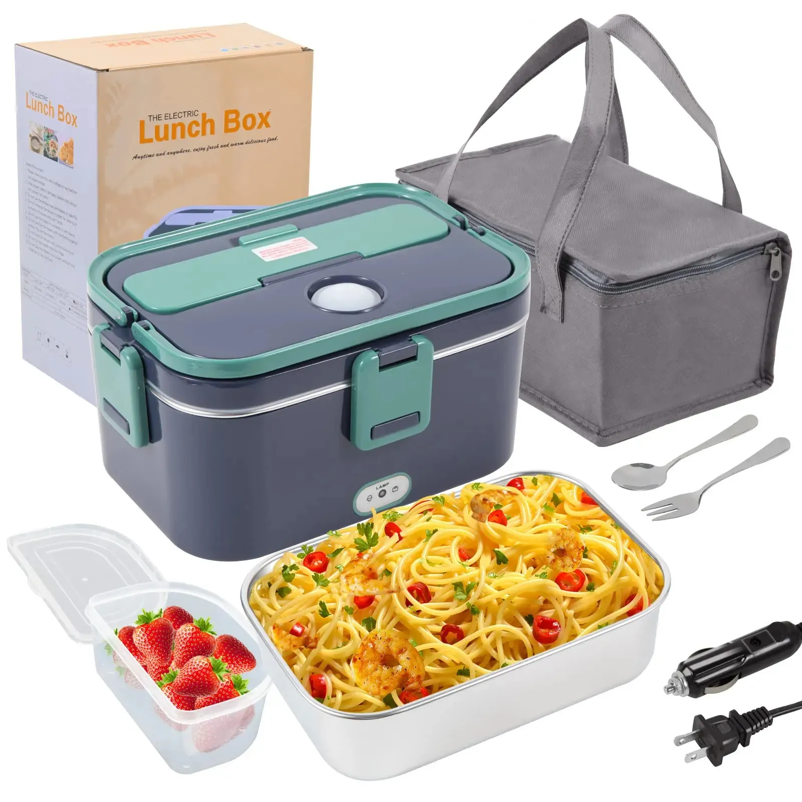 1.8-Litre Electric Lunch Box Food Heater Upgraded 60W Leakproof 2-in-1 Portable Food Warmer Lunch Box for Car Home 231221