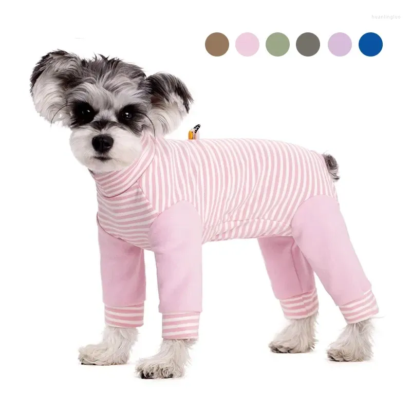 Dog Apparel Pajama Striped Four-legged Pure Cotton Outfit Clothes For Small Medium Dogs Winter Warm Velvet Jumpsuits Housewear