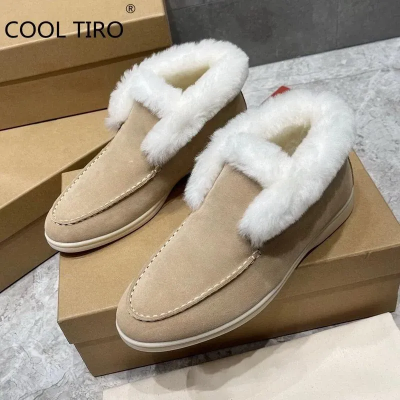 Stövlar vinter kvinnor päls snö stövlar naturligt öppet promenad ankel boot khaki mocka män loafers glider på lägenheter hightop moccasin casual skor