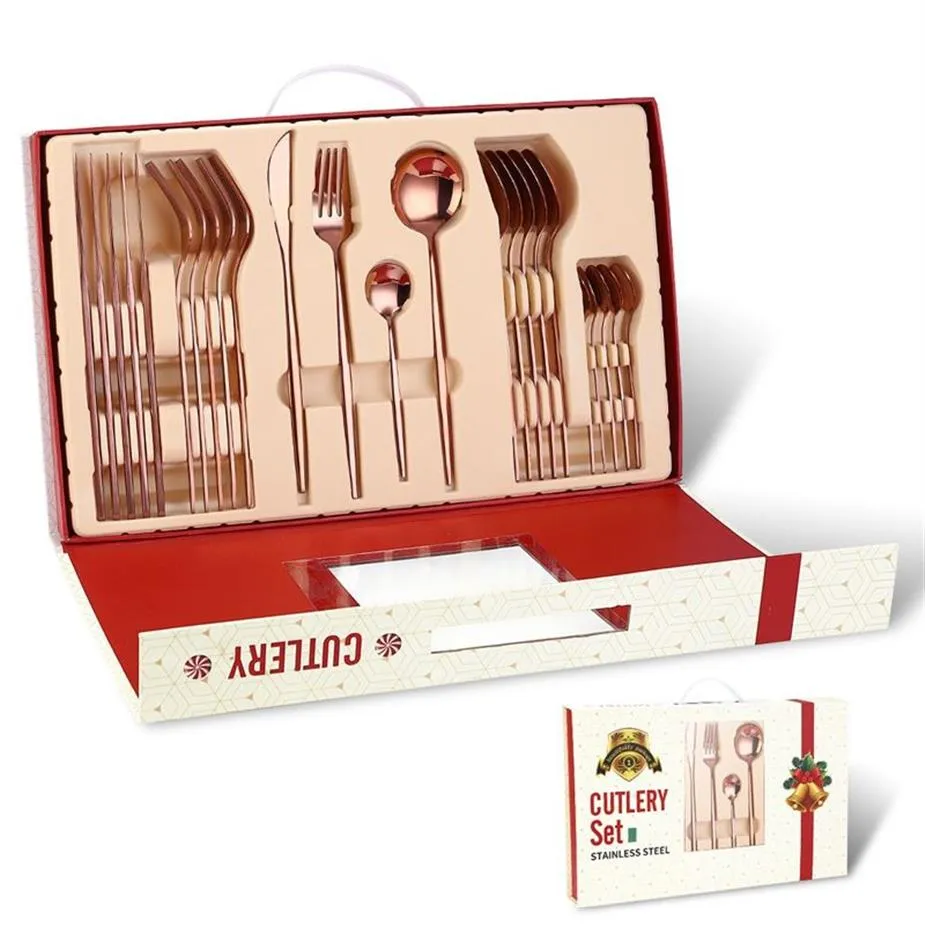 Merry Christmas Tableware Set 24 قطعة هدايا عيد الميلاد وجبات الطعام Lnife Fork Spoon Set Tableware Cutlery Decords VT231U