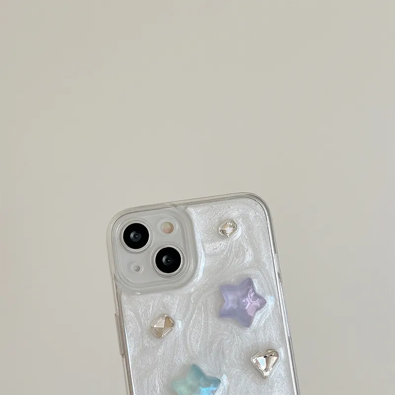 Прозрачный чехол для телефона с цветным блестящим звездным узором для IPhone 15 14 13 11 12 Pro Max X XR XS Max 7 8 Plus Прозрачный ТПУ с бриллиантами Прозрачный мягкий чехол 100 шт.