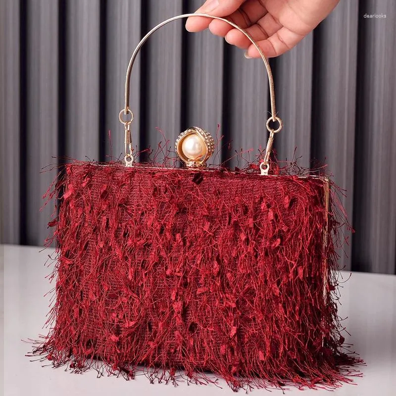 Sacchetti da sera Burgundy Spall Bacchette navigate Designer Luxury Handbag 2023 Fibbia di perle di alta qualità Donne Borsa