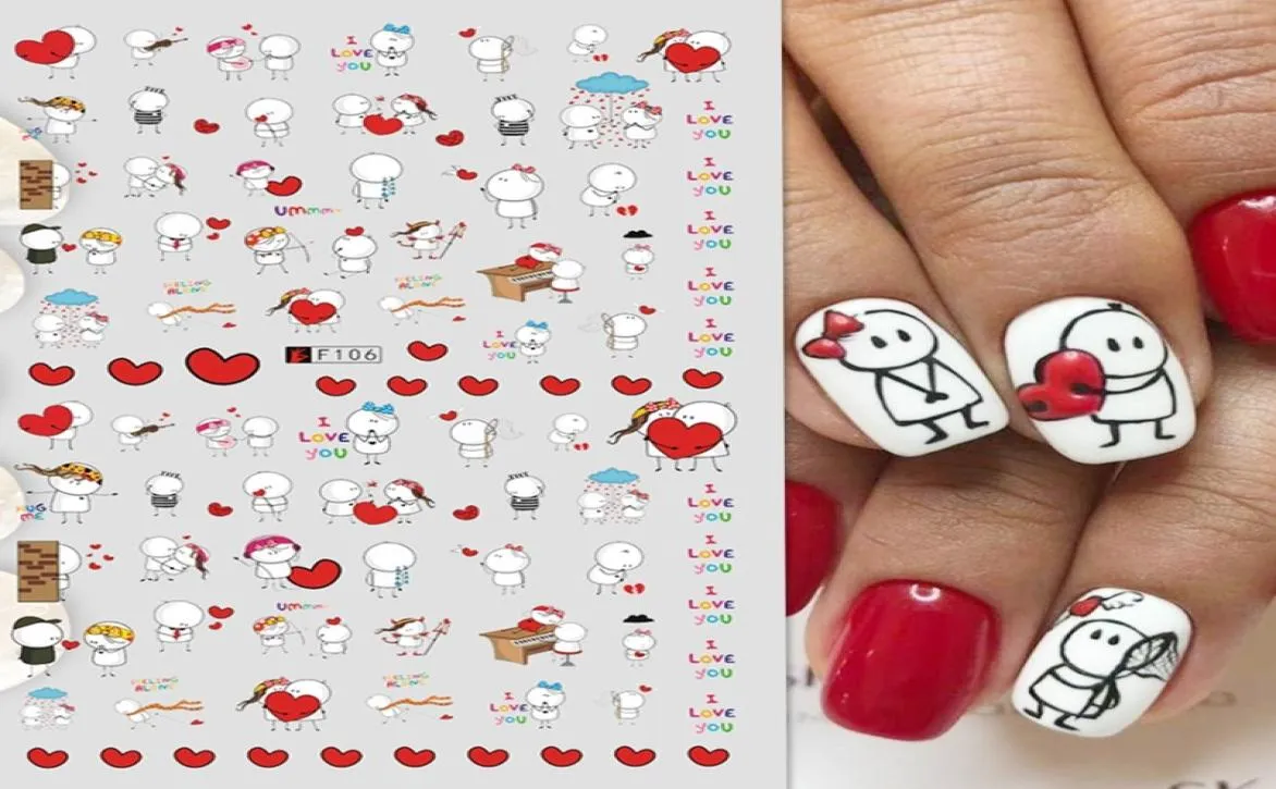 1 foglio 3D Valentine Christmas Sticker per donne decorazioni per le nail art graziosi cursori di cartoni animati Babbo Natale decalcomanie di design Manicur7445331