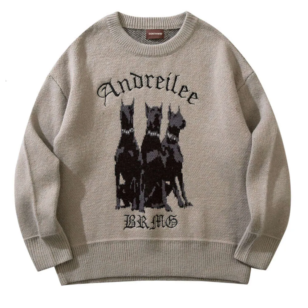 Unisex Men Sweater Y2K Streetwear Hip Hop Vintage Knitted Doberman Dog Sweaters Autumn Haruku Fashion Retro Casual