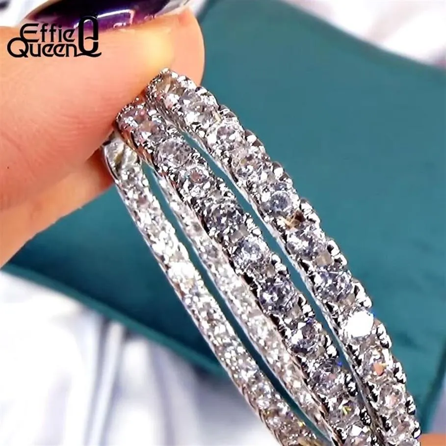 Effie Queen Women Big Round Hoop Earrings Luxury Cubic Zircon Vintage Eternity Circle Loop Earring Silver Color Jewelry DE137 20091944