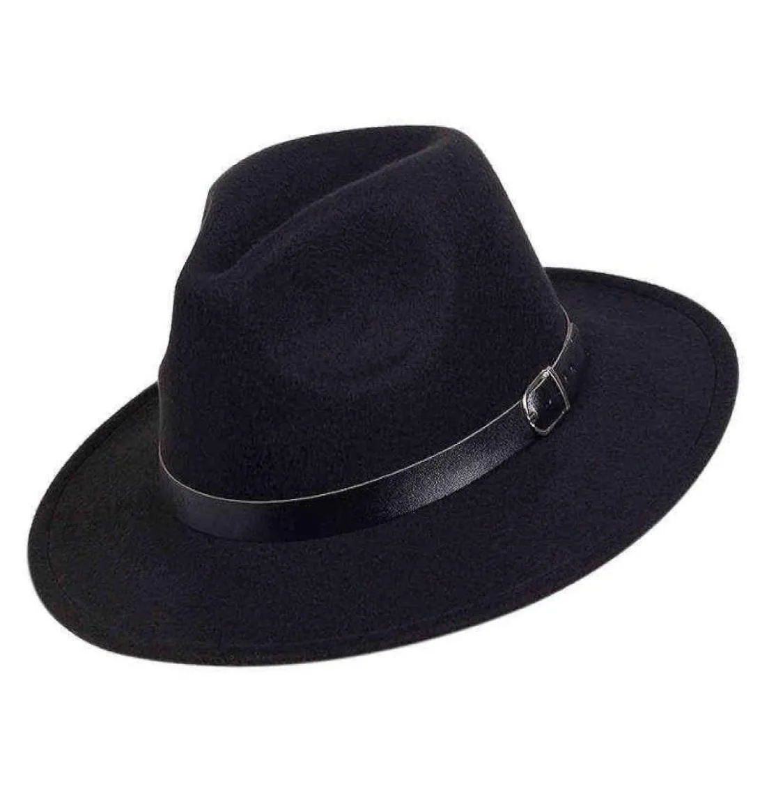 Mężczyźni Kobiety szerokie wełny Big Razem Fedoras Hat Spring Autumn Women Fedoras Top Hat With Belt Bugacz Jazz Caps Gorras Y1118714766816