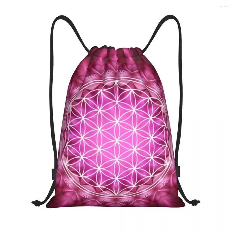 Boodschappentassen bloem van het leven trekstring backpack dames mannen gym sport sackpack draagbare heilige geometrie mandala training tas zak