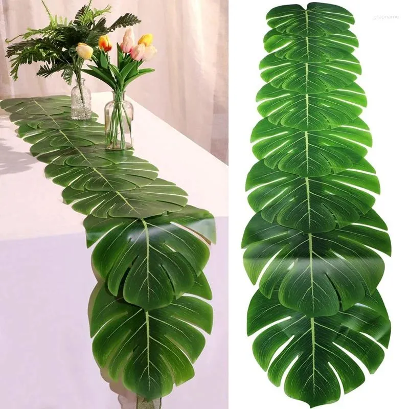 Table Cloth 2Piece Artificial Palm Leaves Runners Long Tropical Runner Faux Leaf 86.6In/220Cm