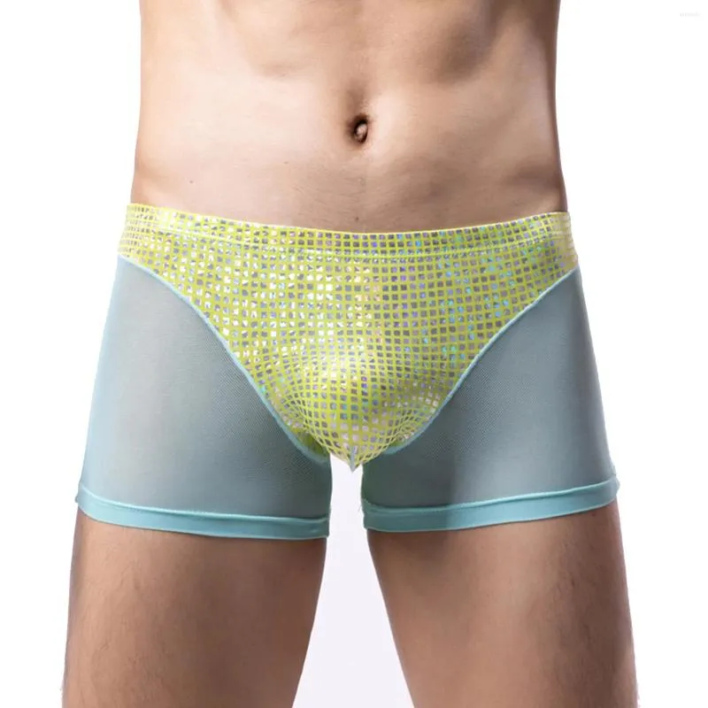 Men's Swimwear Mens Metallic Boxer Briefs Shorts Low Rise See-Through Underpants Underwear Pool Party Swimming Trunk Clubwear Swimsuit