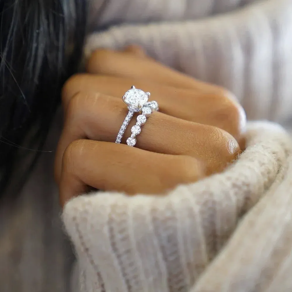 Pierścionki ślubne Oryginalne solidne 100% 925 Srebrne pierścienie dla kobiet proste donitaire Diamond Corn Pierścień Zestaw Topaz Bugle 231222