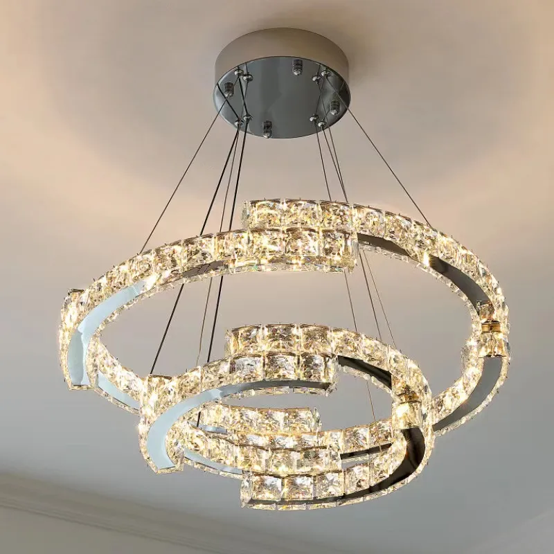 Modern Dining Room Led Dimmable Pendant Lights Home Decor Oval Steel Suspend Lights Lustre K9 Crystals Hanging Lamp Fixtures