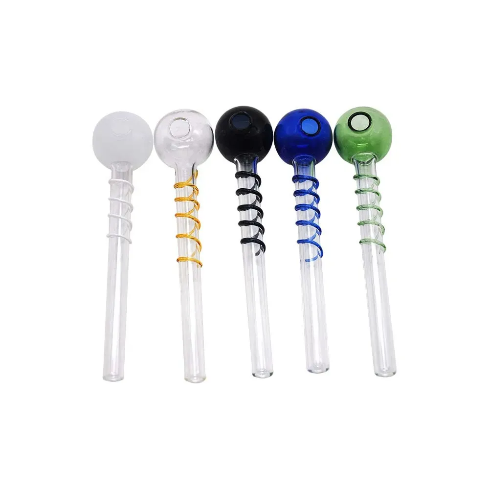 wholesale 14cm Heady S shape Pyrex glass pipes Curved Glass Oil Burners Pipes with Different Colored Balancer Water Pipe smoking pipes LL
