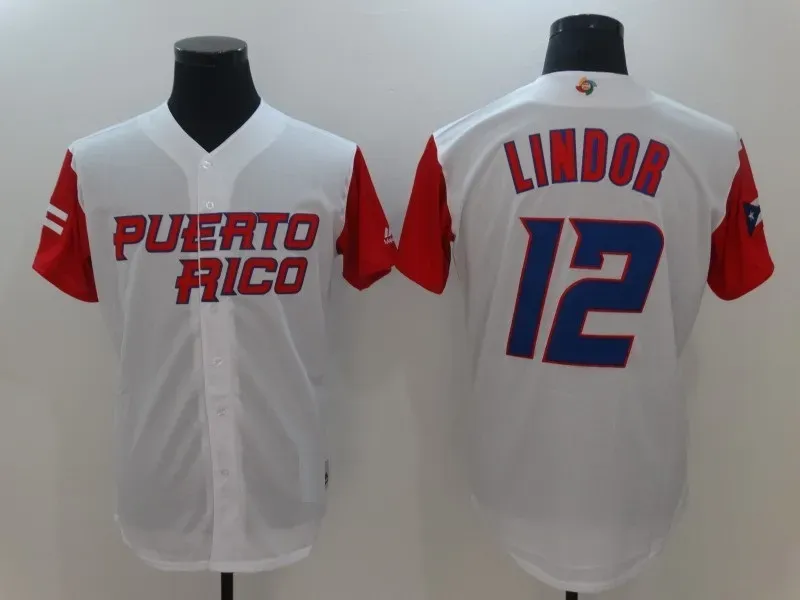 Mens Puerto Rico World Baseball Jerseys 9 Javier Baez 17 Eddie Rosario 1 Carlos Correa 12 Francisco Lindor 4 Yadier Molina 21 Roberto Clemente 15 Carlos Beltran Jersey