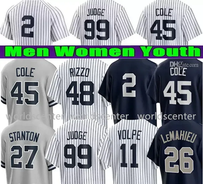 Donne da uomo personalizzato Youth Aaron Judge Maglie Derek Jeter Kids Blue White Cucite Maglie da baseball