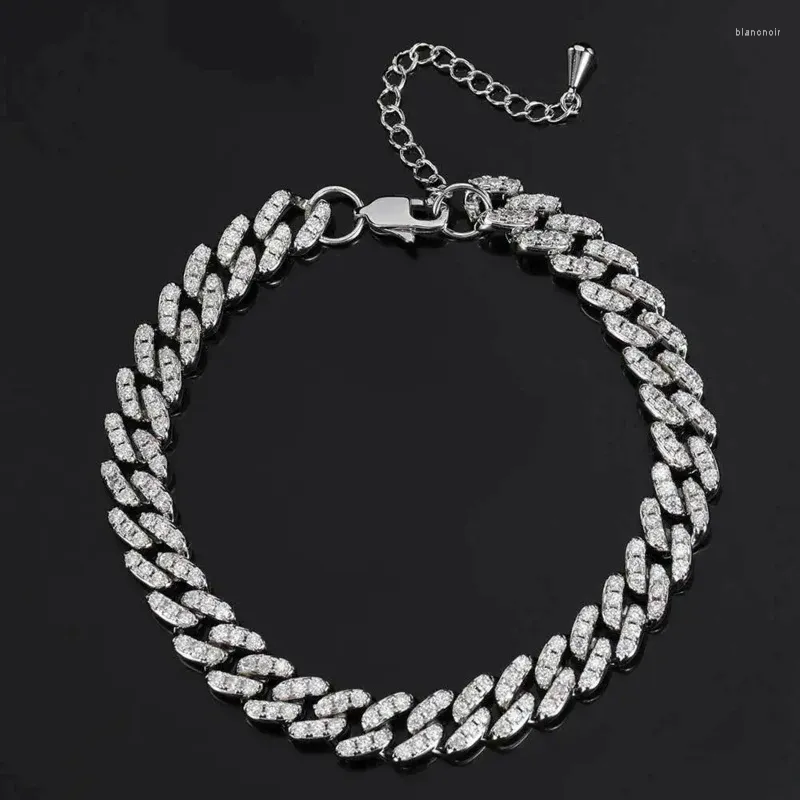 Anklets Iced Out Miami Hiphop Anklet Diamond Cuban Chain S925 Silver Gold Color 9mm Zircon Designer Bracelet Buckle Ankle