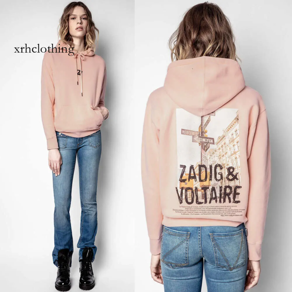 mens designer hoodie 21 Early Autumn New Women's ZV Photo Street Intersection Digital Print Pink Fleece Loose Hooded Sweater