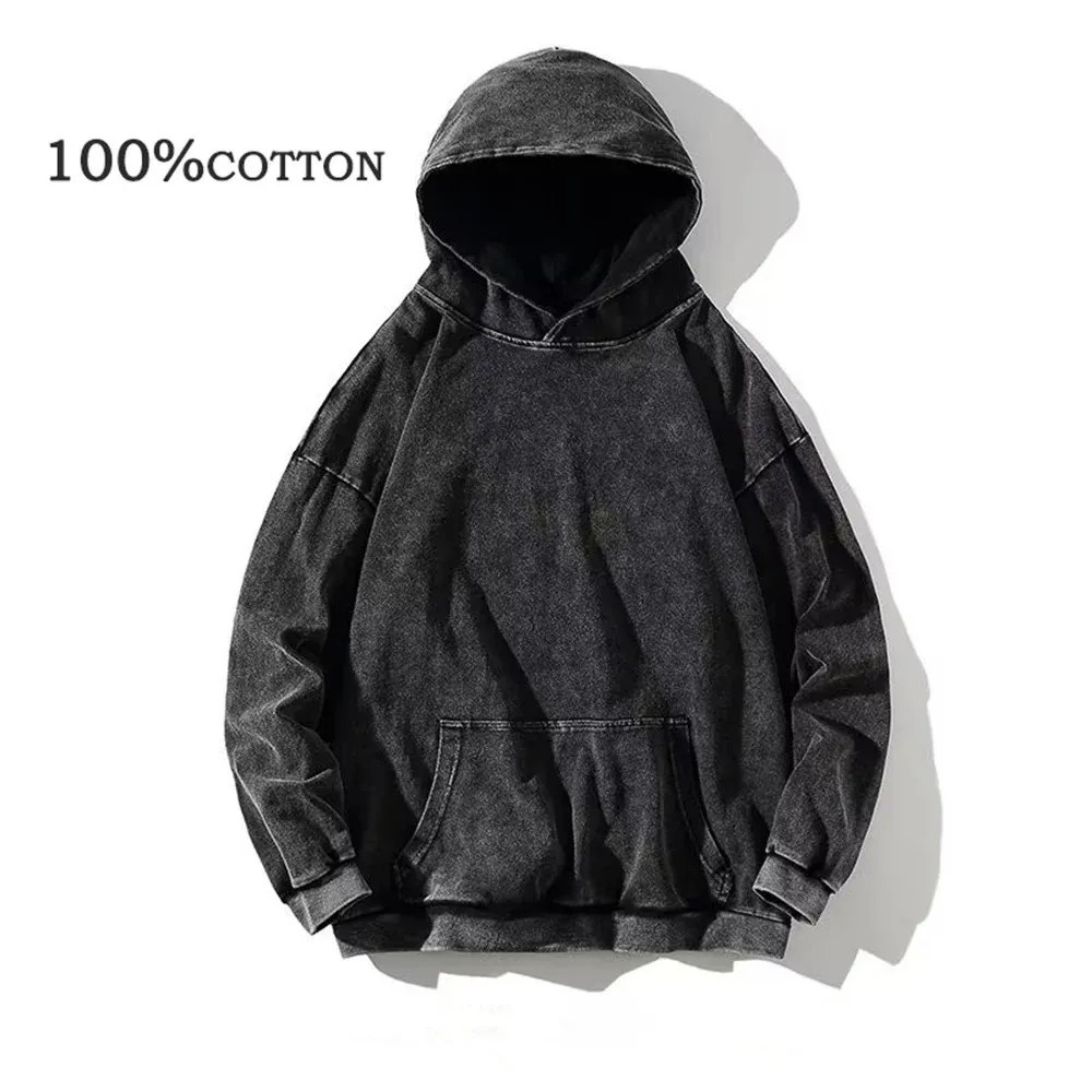 100 bomullsmän kläder vintage svart syratvätt hoodies män kvinnor överdimensionerade hiphop tröjor casual pullover y2k kläder 231222