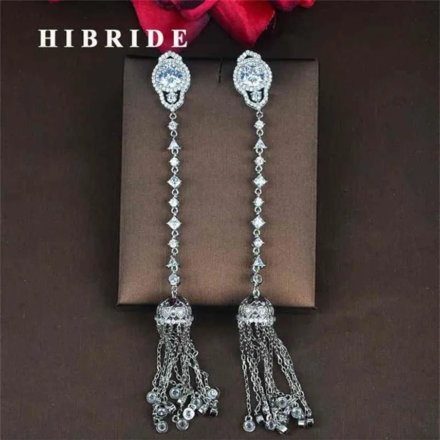 Hibride Fashion Clear Cubic Cyrron Kobiety Kolczyki z mąki długi łańcuch Pendientes Boucle D'Oreille Biżuteria Brincos Whol E-83283Z