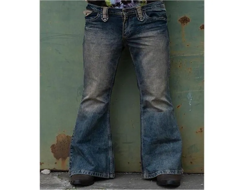 Men039s kot pantolon alevlendirilmiş bootcut bacak pantolonları sıkıntılı patchwork sonbahar kış punk stlye zil dip denim pantolonlar vaqueros homb7762709