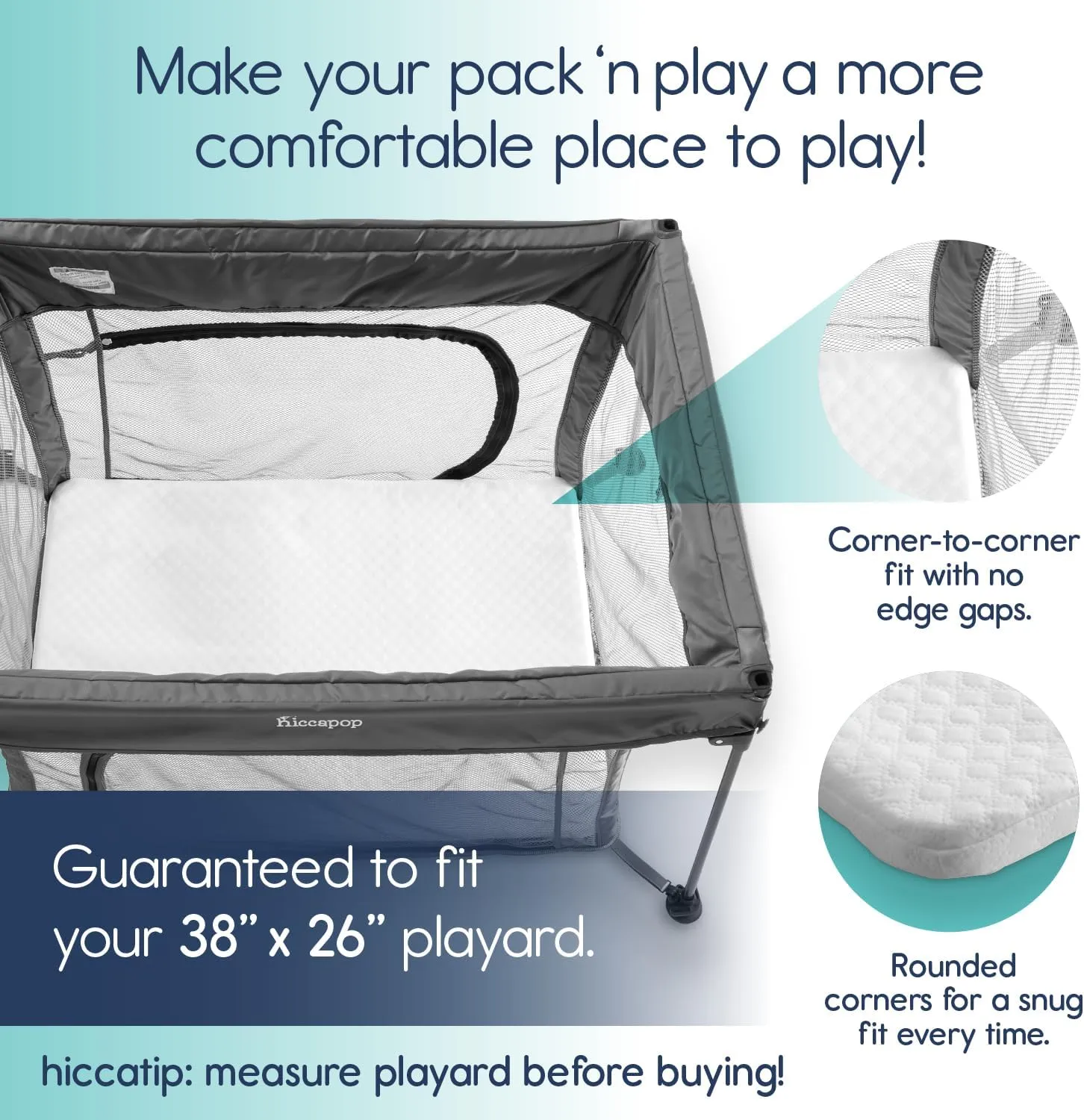 Baby Play Pen Pack N Play Mattress - 38x26x1.5 Inch Bamboo Cover Dual-Sided Gel Memory Foam For Playards Portable Crib Mattress